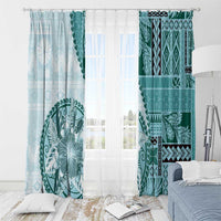 Samoa Siapo Elegant Window Curtain Hibiscus Teal Motifs - Polynesian Pride