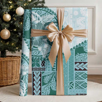 Samoa Siapo Elegant Wrapping Paper Hibiscus Teal Motifs - Polynesian Pride