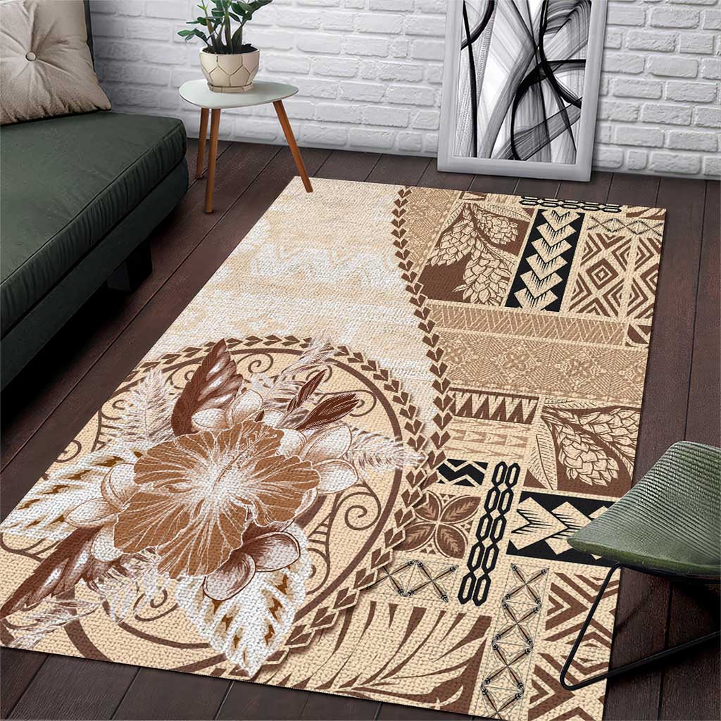 Samoa Siapo Elegant Area Rug Hibiscus Beige Motifs - Polynesian Pride