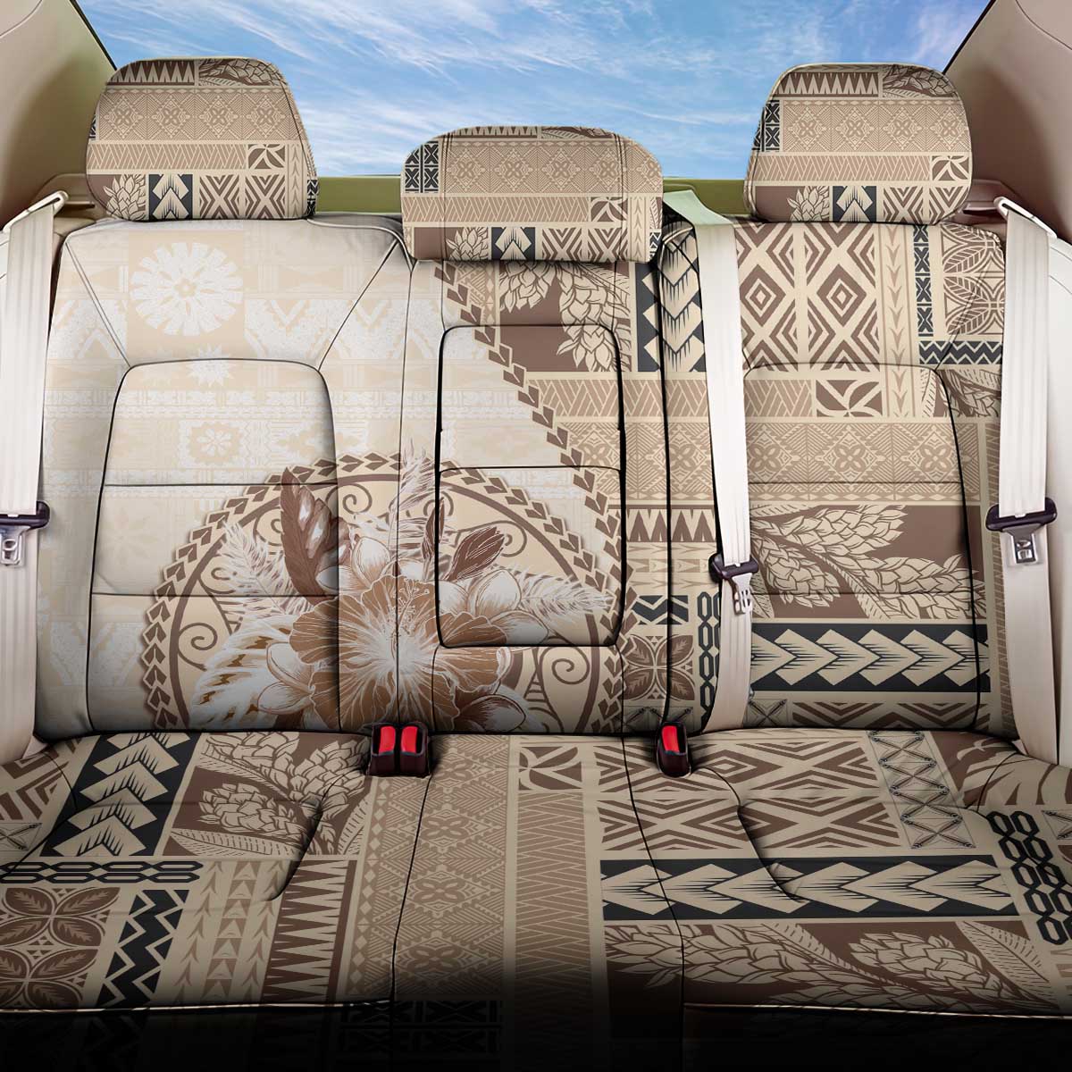 Samoa Siapo Elegant Back Car Seat Cover Hibiscus Beige Motifs - Polynesian Pride