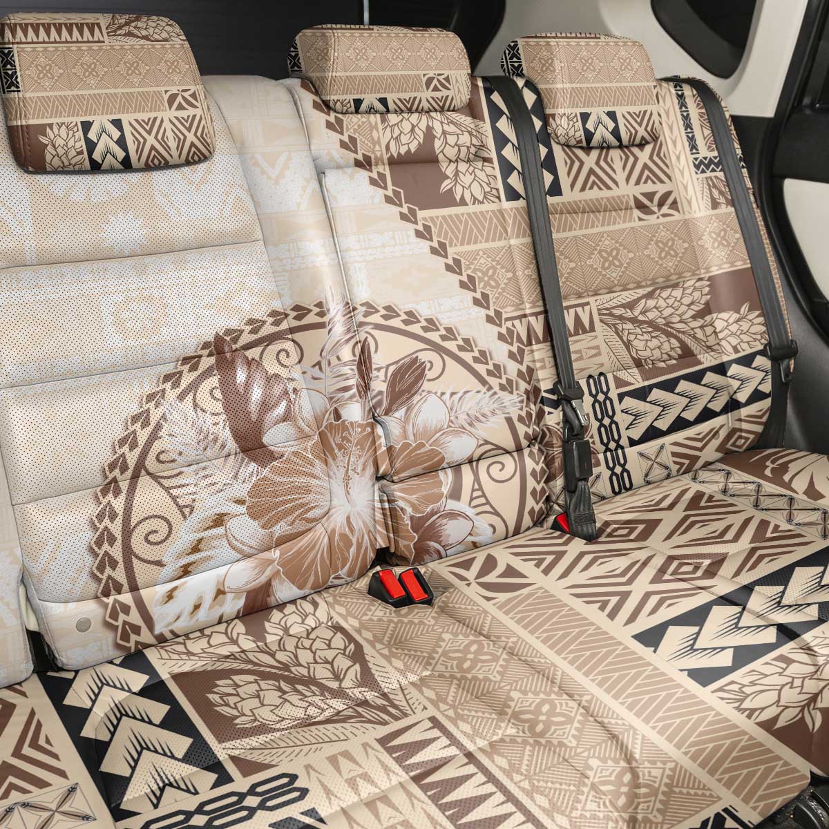 Samoa Siapo Elegant Back Car Seat Cover Hibiscus Beige Motifs - Polynesian Pride
