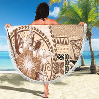 Samoa Siapo Elegant Beach Blanket Hibiscus Beige Motifs - Polynesian Pride