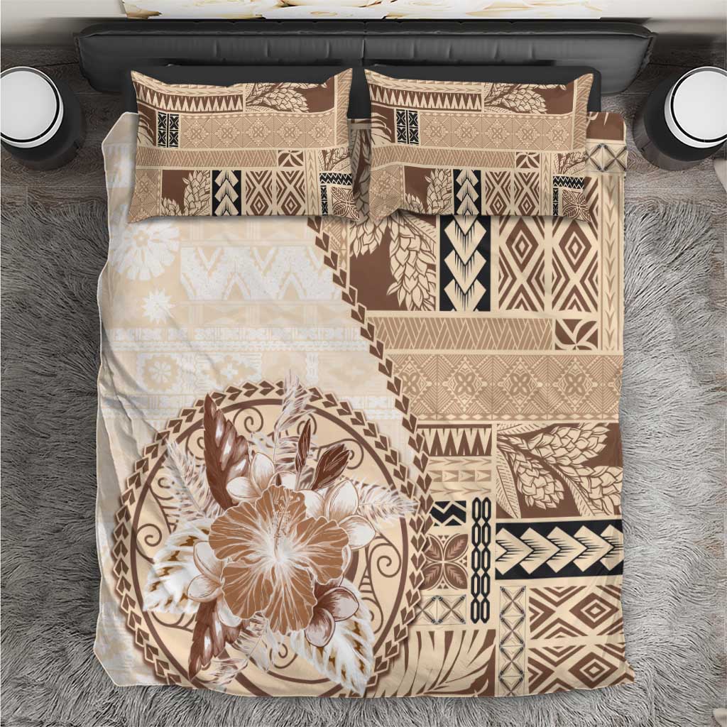Samoa Siapo Elegant Bedding Set Hibiscus Beige Motifs - Polynesian Pride