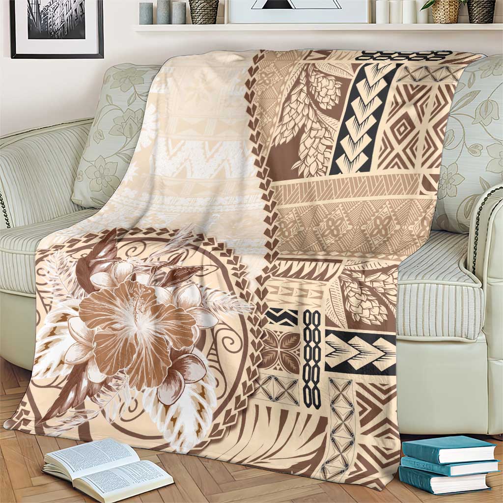 Samoa Siapo Elegant Blanket Hibiscus Beige Motifs - Polynesian Pride
