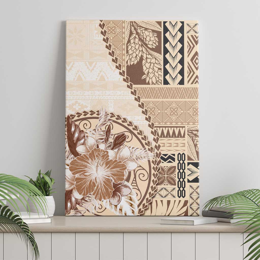 Samoa Siapo Elegant Canvas Wall Art Hibiscus Beige Motifs - Polynesian Pride