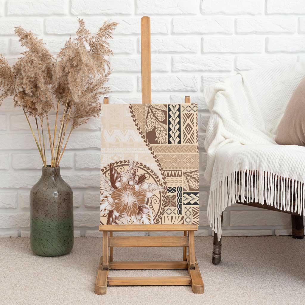 Samoa Siapo Elegant Canvas Wall Art Hibiscus Beige Motifs - Polynesian Pride