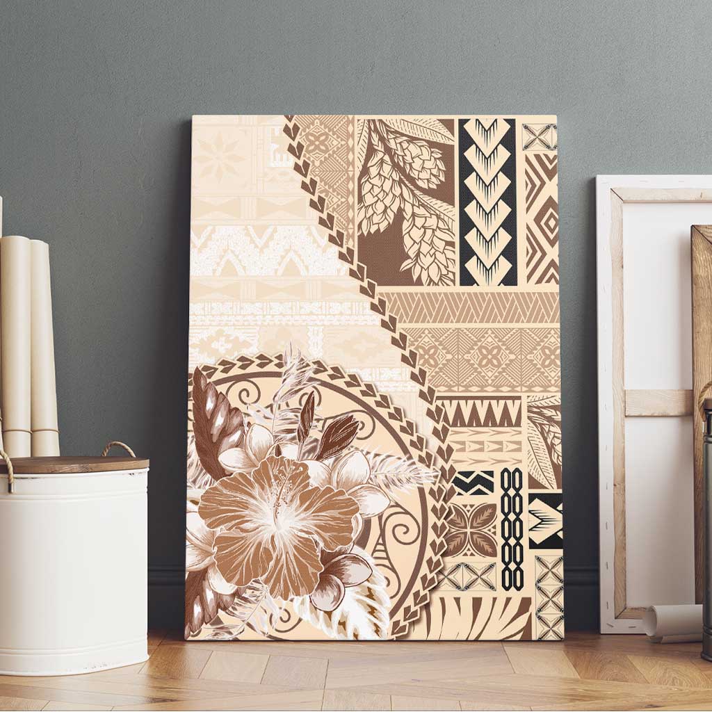 Samoa Siapo Elegant Canvas Wall Art Hibiscus Beige Motifs - Polynesian Pride