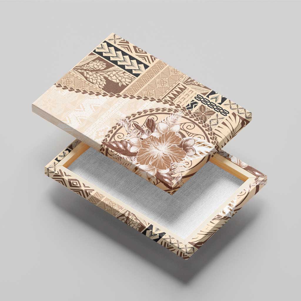 Samoa Siapo Elegant Canvas Wall Art Hibiscus Beige Motifs - Polynesian Pride