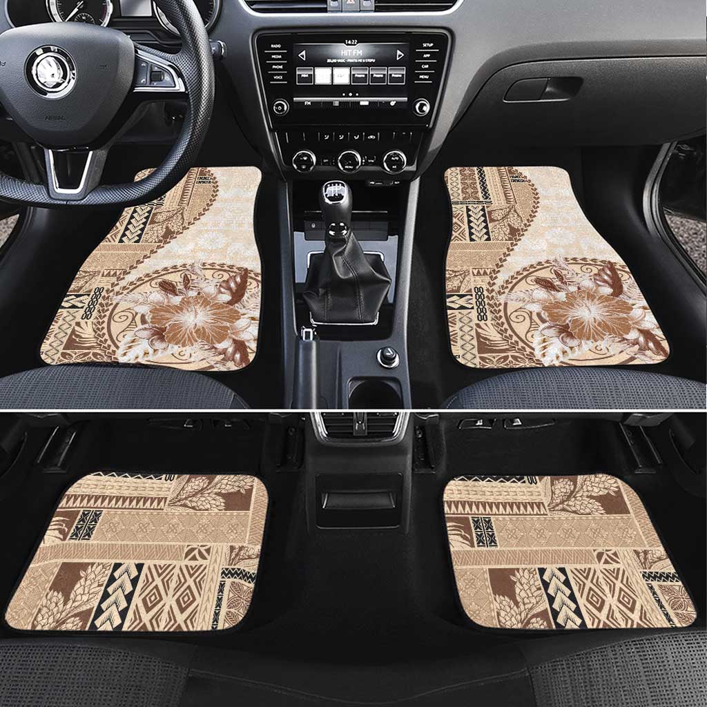 Samoa Siapo Elegant Car Mats Hibiscus Beige Motifs - Polynesian Pride