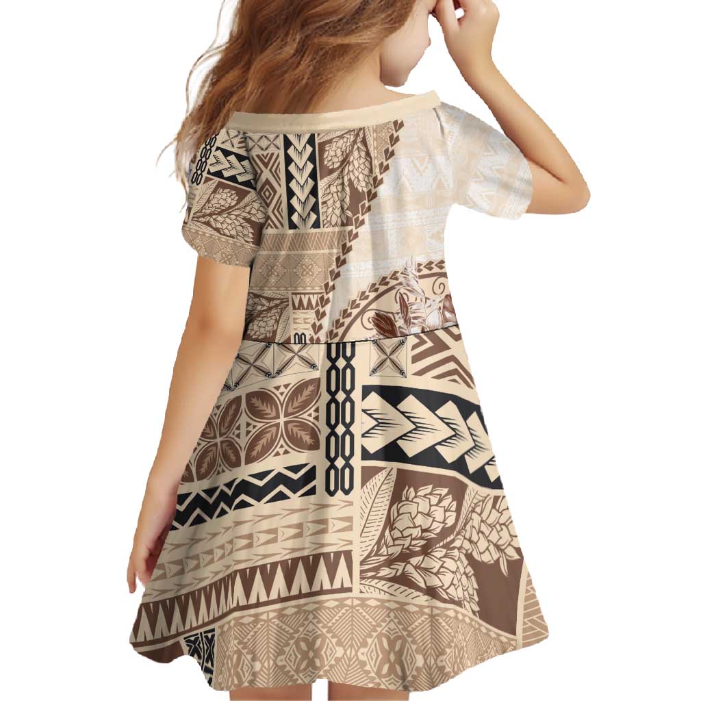 Samoa Siapo Elegant Family Matching Long Sleeve Bodycon Dress and Hawaiian Shirt Hibiscus Beige Motifs - Polynesian Pride