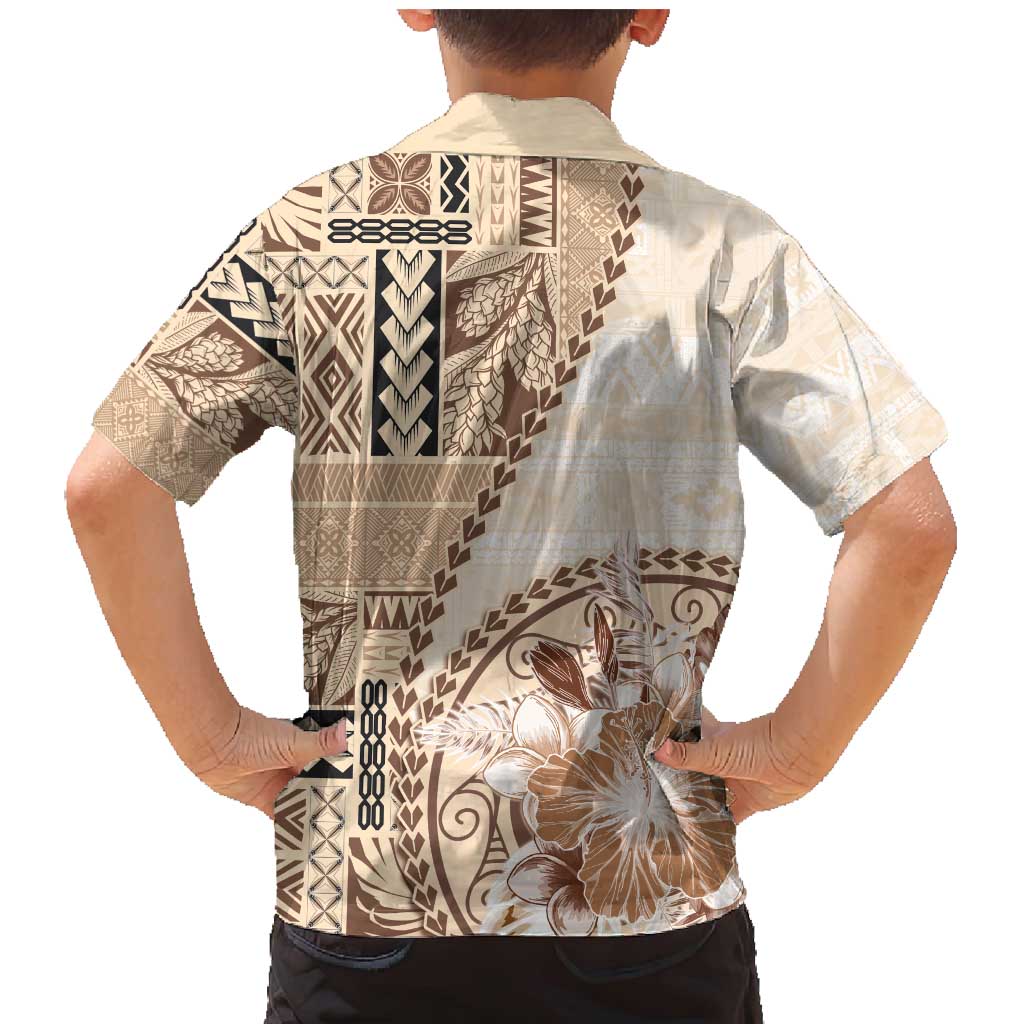 Samoa Siapo Elegant Family Matching Mermaid Dress and Hawaiian Shirt Hibiscus Beige Motifs - Polynesian Pride