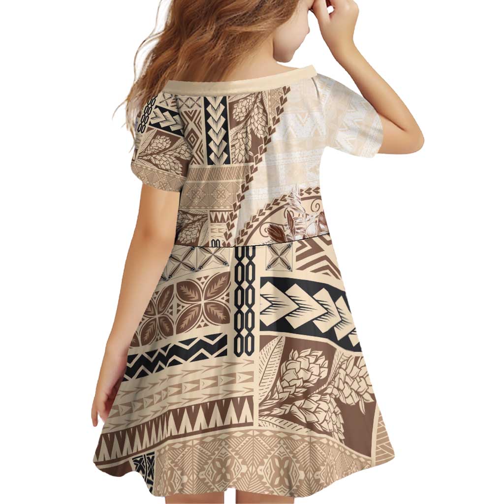 Samoa Siapo Elegant Family Matching Puletasi and Hawaiian Shirt Hibiscus Beige Motifs - Polynesian Pride