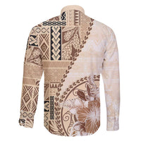 Samoa Siapo Elegant Family Matching Puletasi and Hawaiian Shirt Hibiscus Beige Motifs - Polynesian Pride