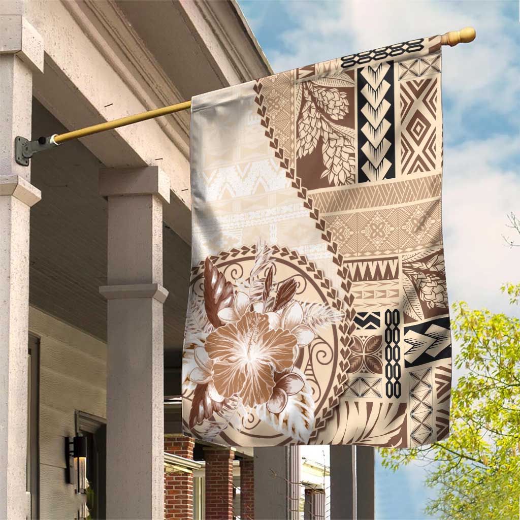 Samoa Siapo Elegant Garden Flag Hibiscus Beige Motifs - Polynesian Pride