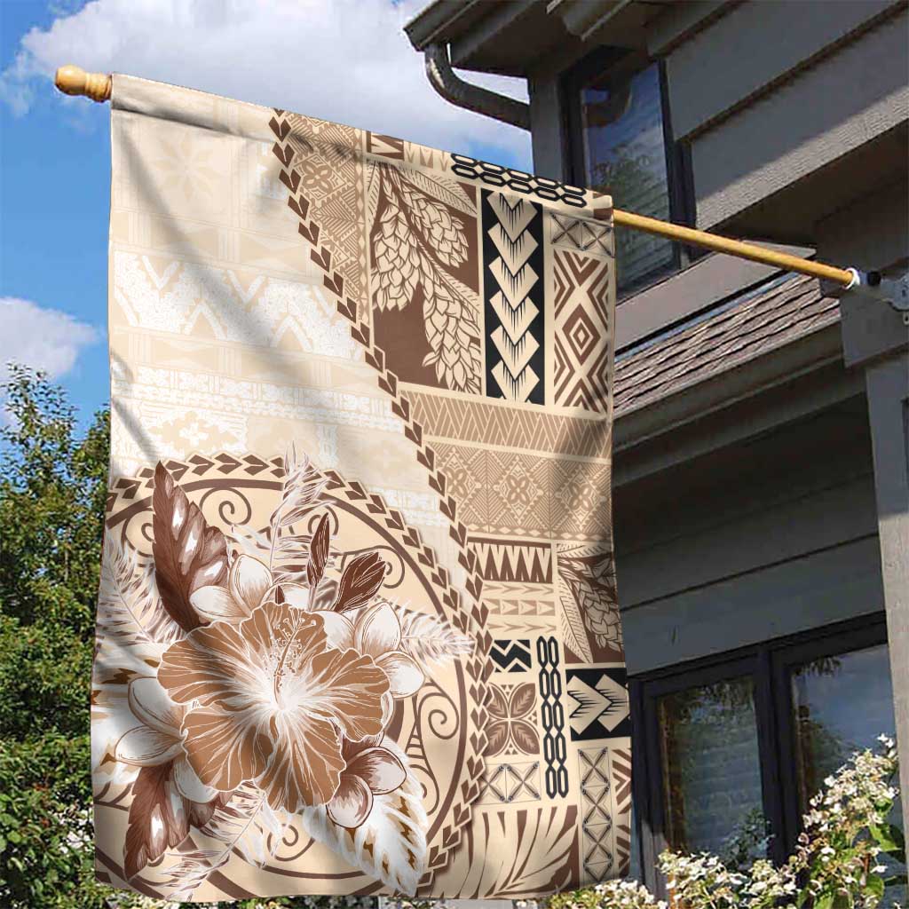 Samoa Siapo Elegant Garden Flag Hibiscus Beige Motifs - Polynesian Pride