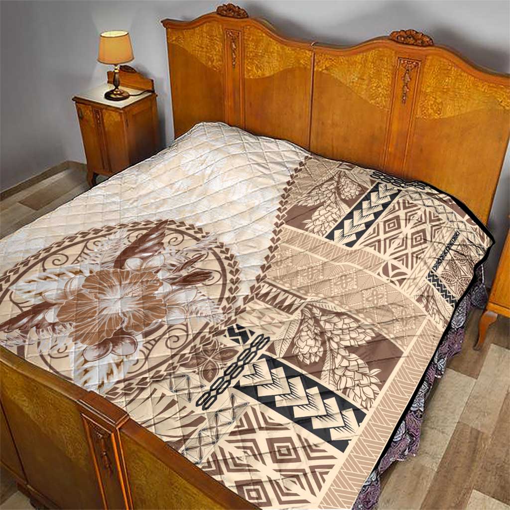 Samoa Siapo Elegant Quilt Hibiscus Beige Motifs - Polynesian Pride