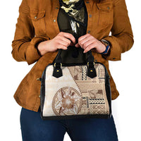 Samoa Siapo Elegant Shoulder Handbag Hibiscus Beige Motifs - Polynesian Pride