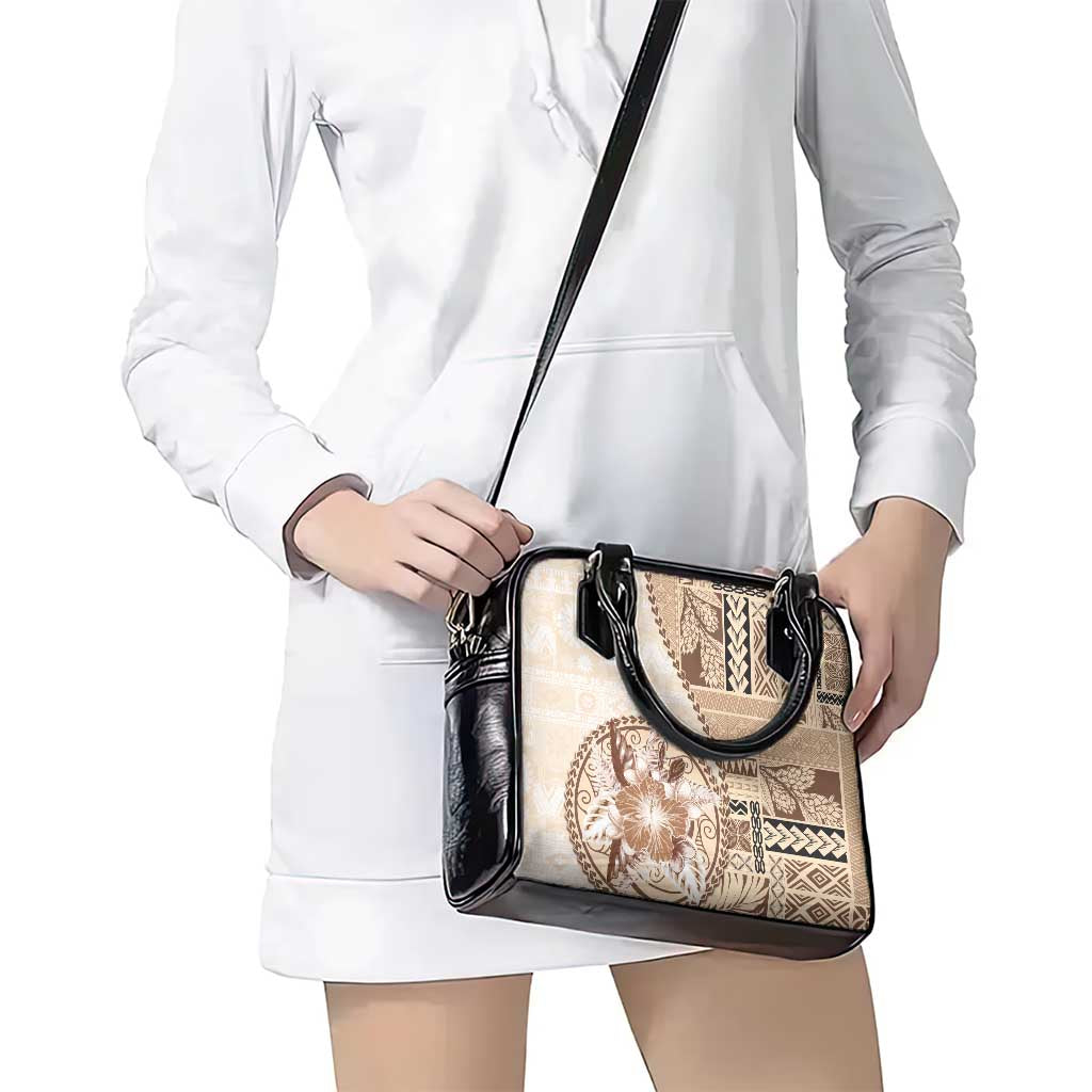 Samoa Siapo Elegant Shoulder Handbag Hibiscus Beige Motifs - Polynesian Pride