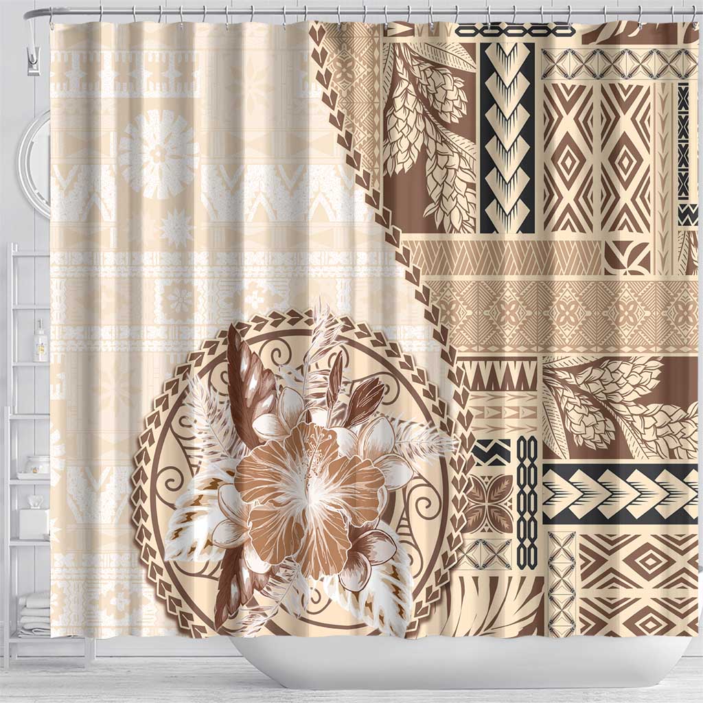 Samoa Siapo Elegant Shower Curtain Hibiscus Beige Motifs - Polynesian Pride