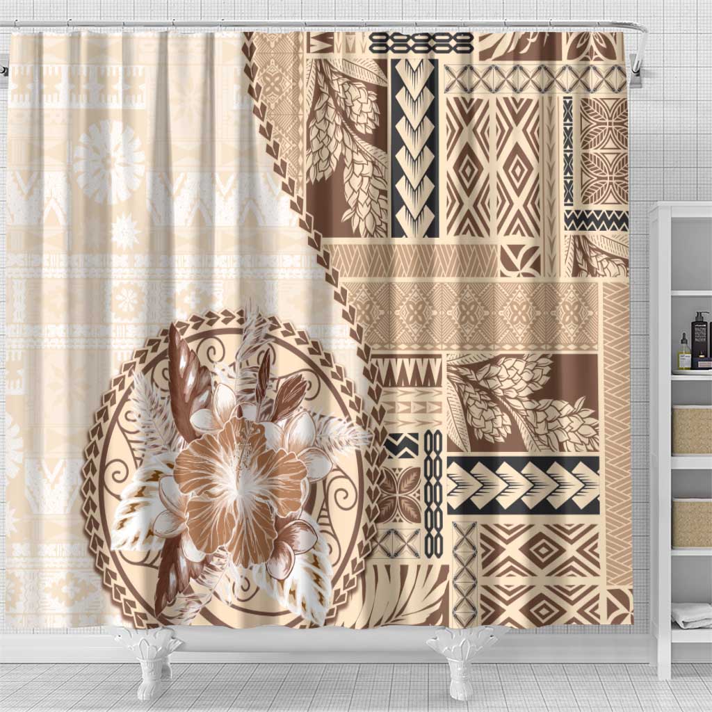 Samoa Siapo Elegant Shower Curtain Hibiscus Beige Motifs - Polynesian Pride