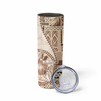 Samoa Siapo Elegant Skinny Tumbler Hibiscus Beige Motifs - Polynesian Pride