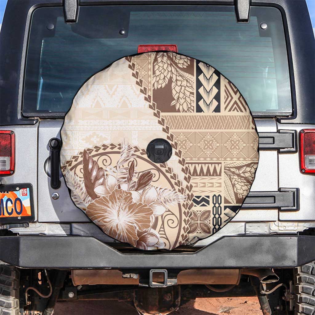 Samoa Siapo Elegant Spare Tire Cover Hibiscus Beige Motifs - Polynesian Pride