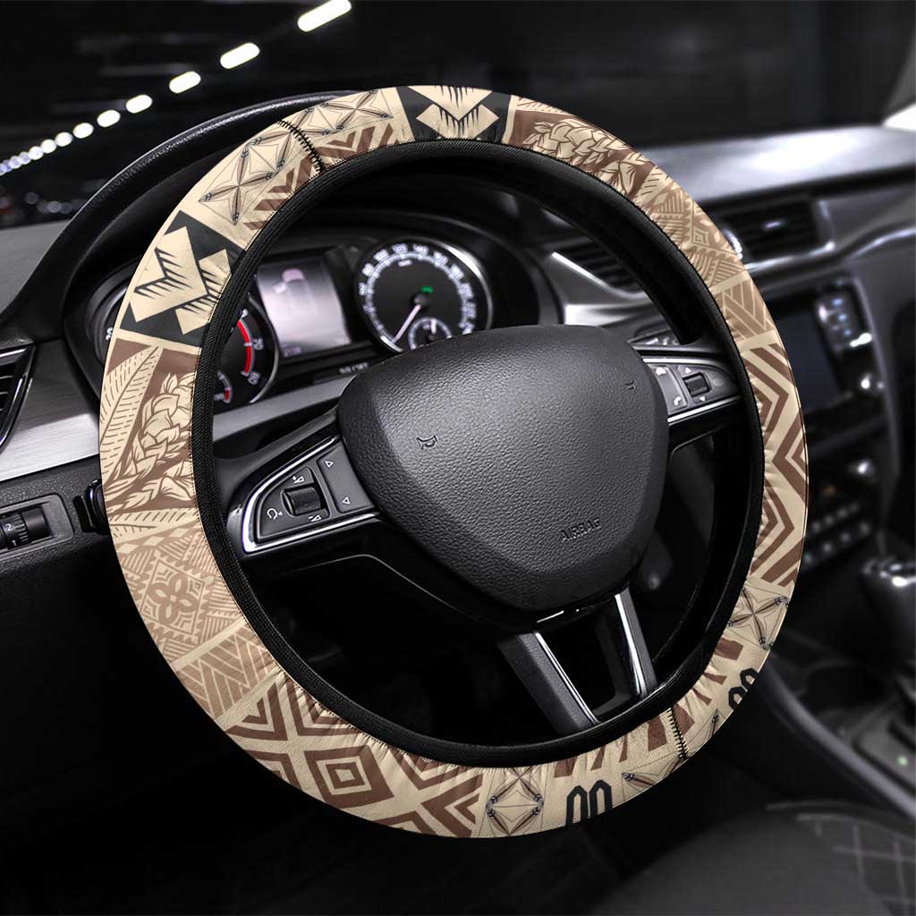 Samoa Siapo Elegant Steering Wheel Cover Hibiscus Beige Motifs - Polynesian Pride