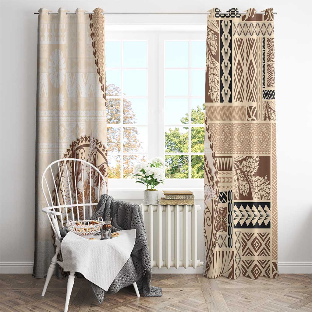 Samoa Siapo Elegant Window Curtain Hibiscus Beige Motifs - Polynesian Pride