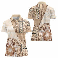 Samoa Siapo Elegant Women Polo Shirt Hibiscus Beige Motifs - Polynesian Pride