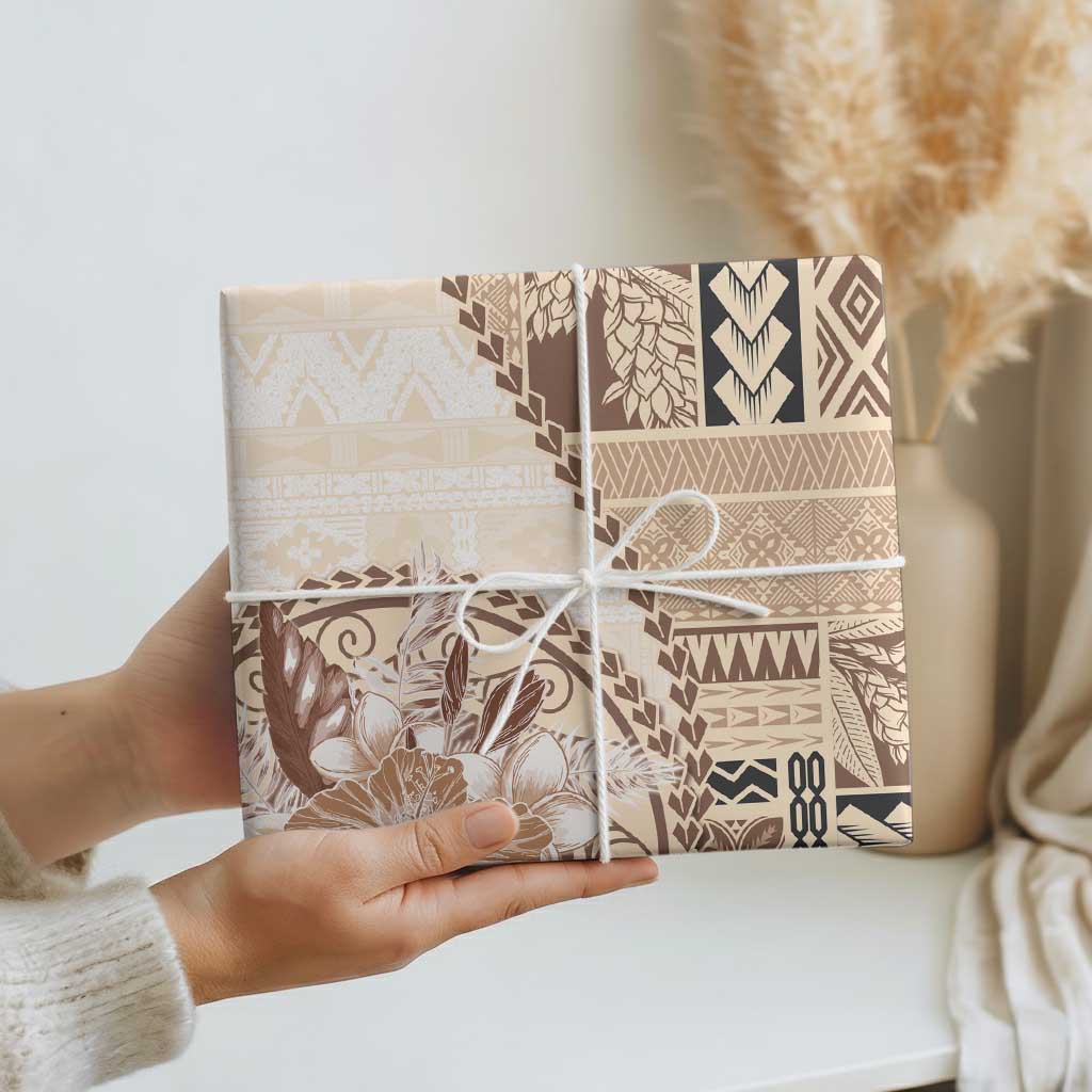 Samoa Siapo Elegant Wrapping Paper Hibiscus Beige Motifs - Polynesian Pride