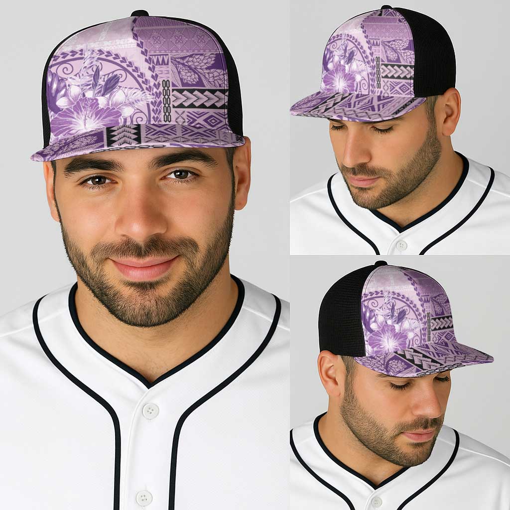 Samoa Siapo Elegant Baseball Net Cap Hibiscus Violet Motifs - Polynesian Pride