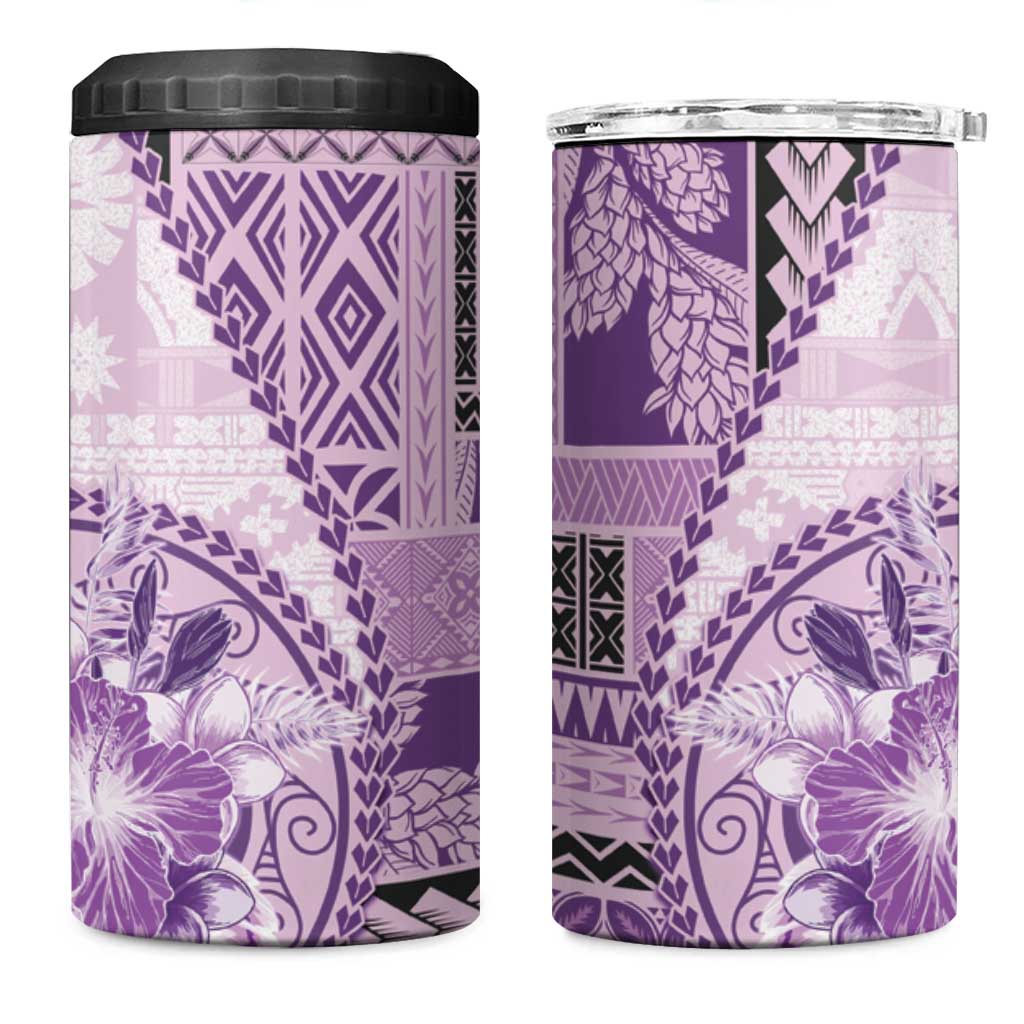 Samoa Siapo Elegant 4 in 1 Can Cooler Tumbler Hibiscus Violet Motifs - Polynesian Pride