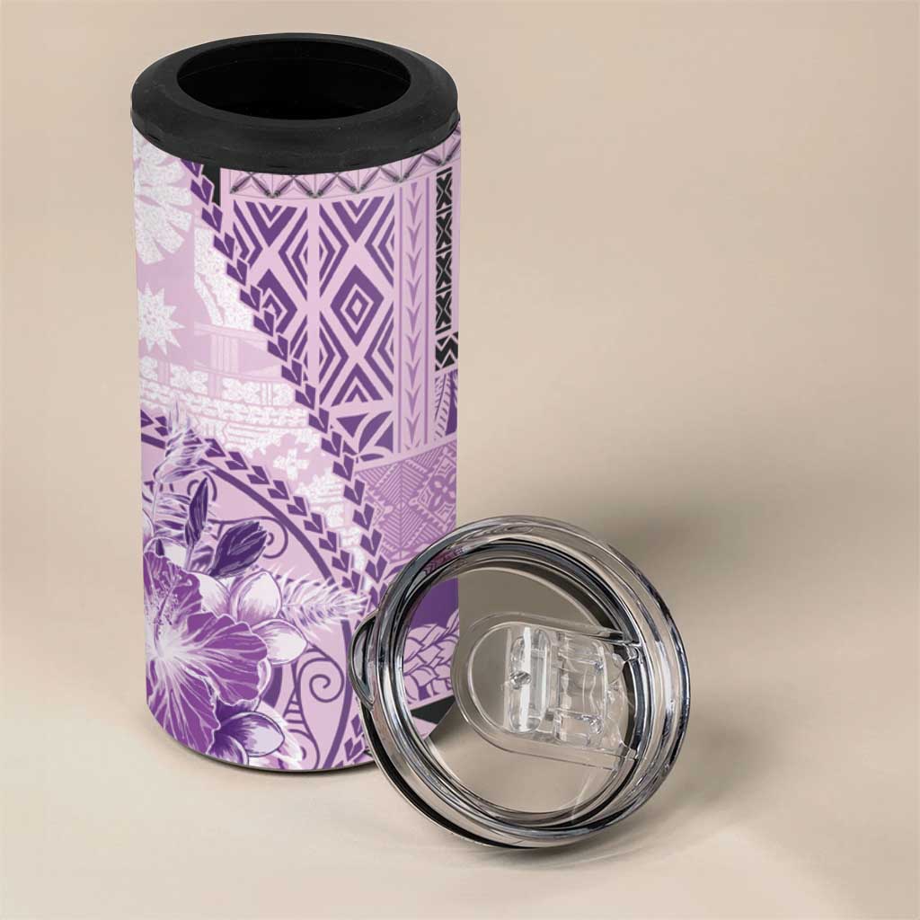 Samoa Siapo Elegant 4 in 1 Can Cooler Tumbler Hibiscus Violet Motifs - Polynesian Pride