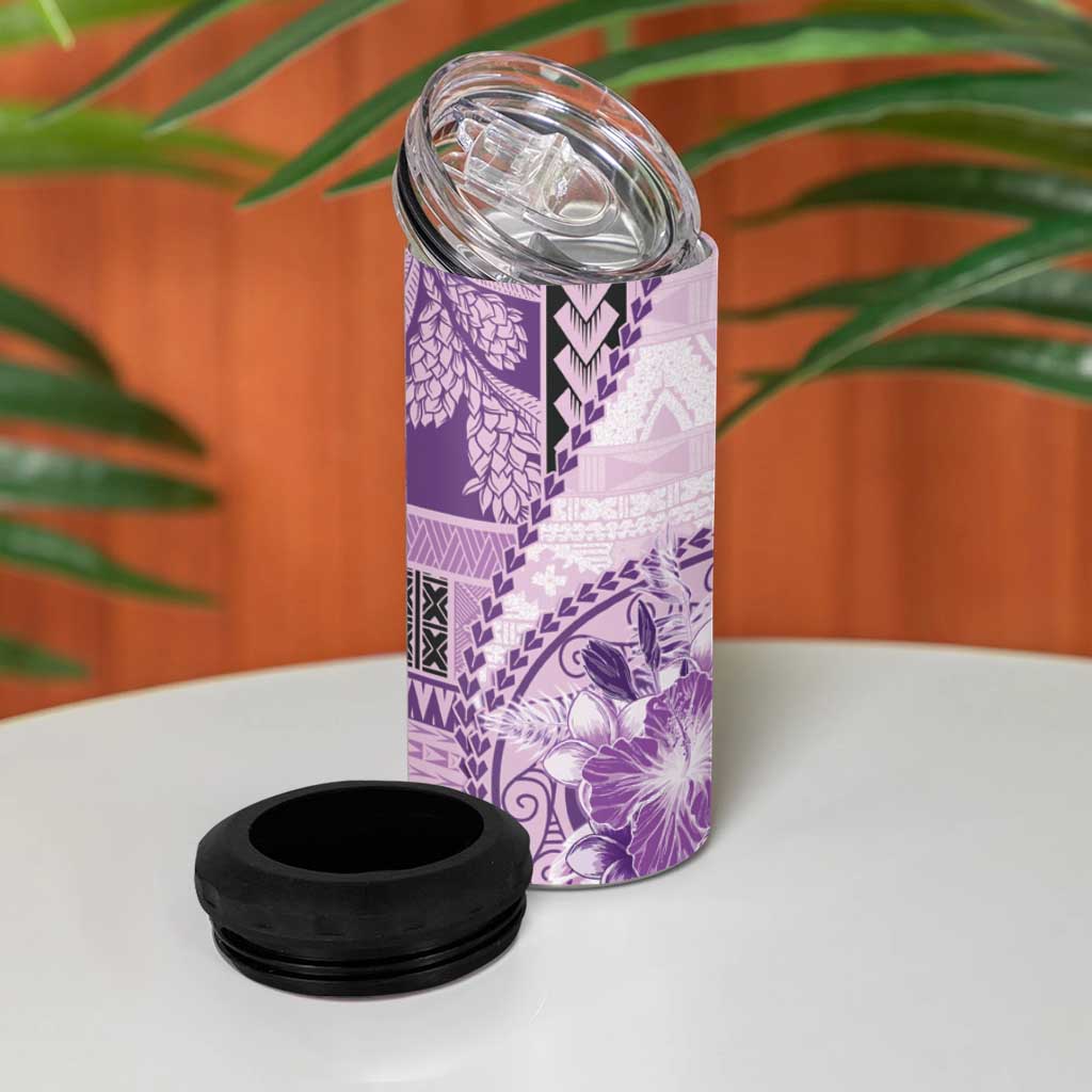Samoa Siapo Elegant 4 in 1 Can Cooler Tumbler Hibiscus Violet Motifs - Polynesian Pride