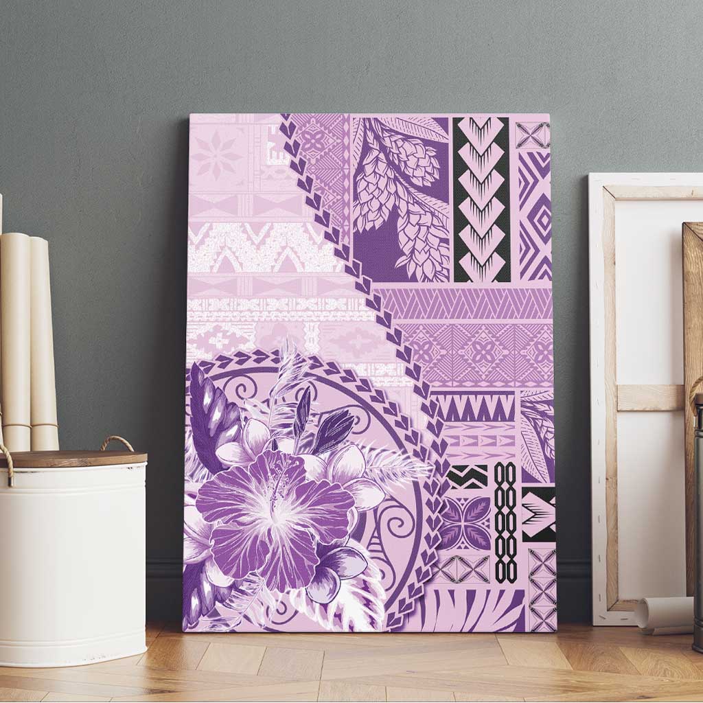 Samoa Siapo Elegant Canvas Wall Art Hibiscus Violet Motifs - Polynesian Pride