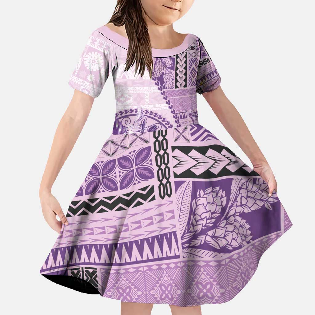 Samoa Siapo Elegant Family Matching Long Sleeve Bodycon Dress and Hawaiian Shirt Hibiscus Violet Motifs - Polynesian Pride