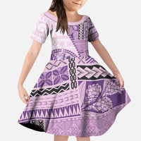 Samoa Siapo Elegant Family Matching Long Sleeve Bodycon Dress and Hawaiian Shirt Hibiscus Violet Motifs - Polynesian Pride