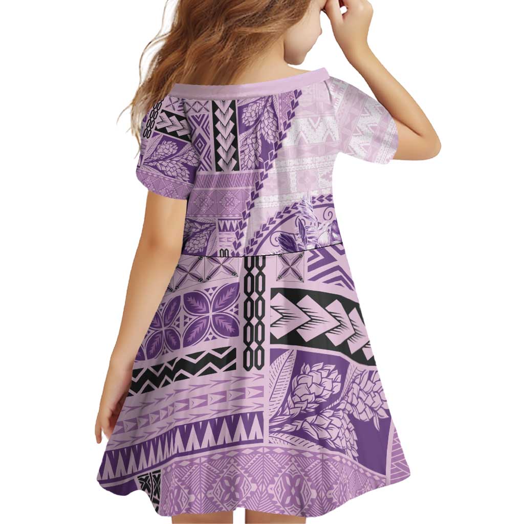 Samoa Siapo Elegant Family Matching Off Shoulder Short Dress and Hawaiian Shirt Hibiscus Violet Motifs - Polynesian Pride