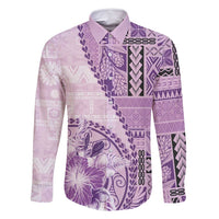 Samoa Siapo Elegant Family Matching Off Shoulder Short Dress and Hawaiian Shirt Hibiscus Violet Motifs - Polynesian Pride