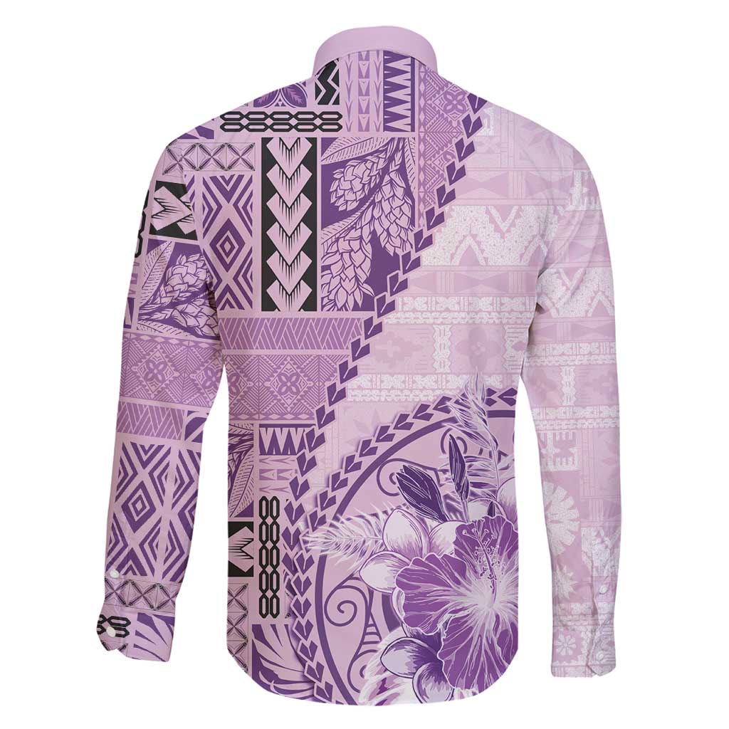 Samoa Siapo Elegant Family Matching Off Shoulder Short Dress and Hawaiian Shirt Hibiscus Violet Motifs - Polynesian Pride