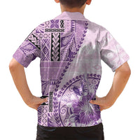 Samoa Siapo Elegant Family Matching Summer Maxi Dress and Hawaiian Shirt Hibiscus Violet Motifs - Polynesian Pride