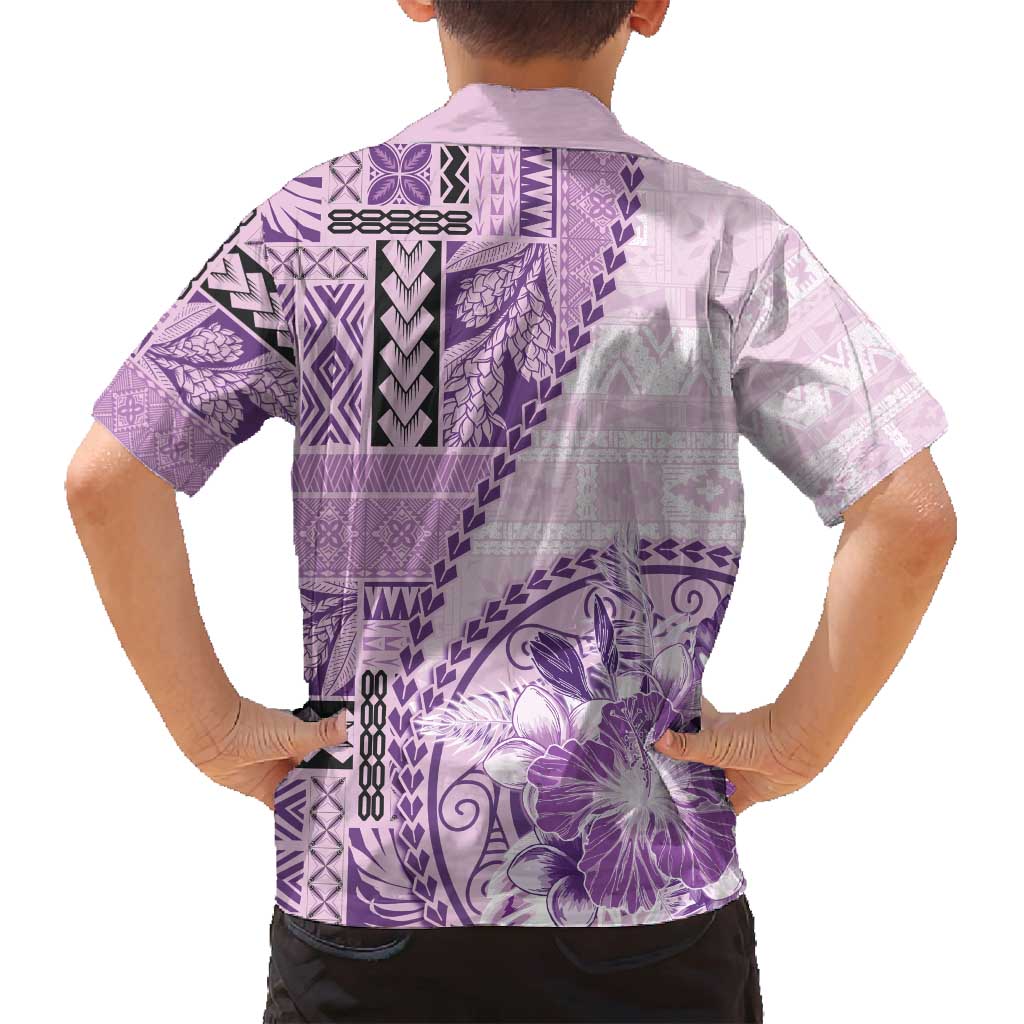 Samoa Siapo Elegant Family Matching Tank Maxi Dress and Hawaiian Shirt Hibiscus Violet Motifs - Polynesian Pride