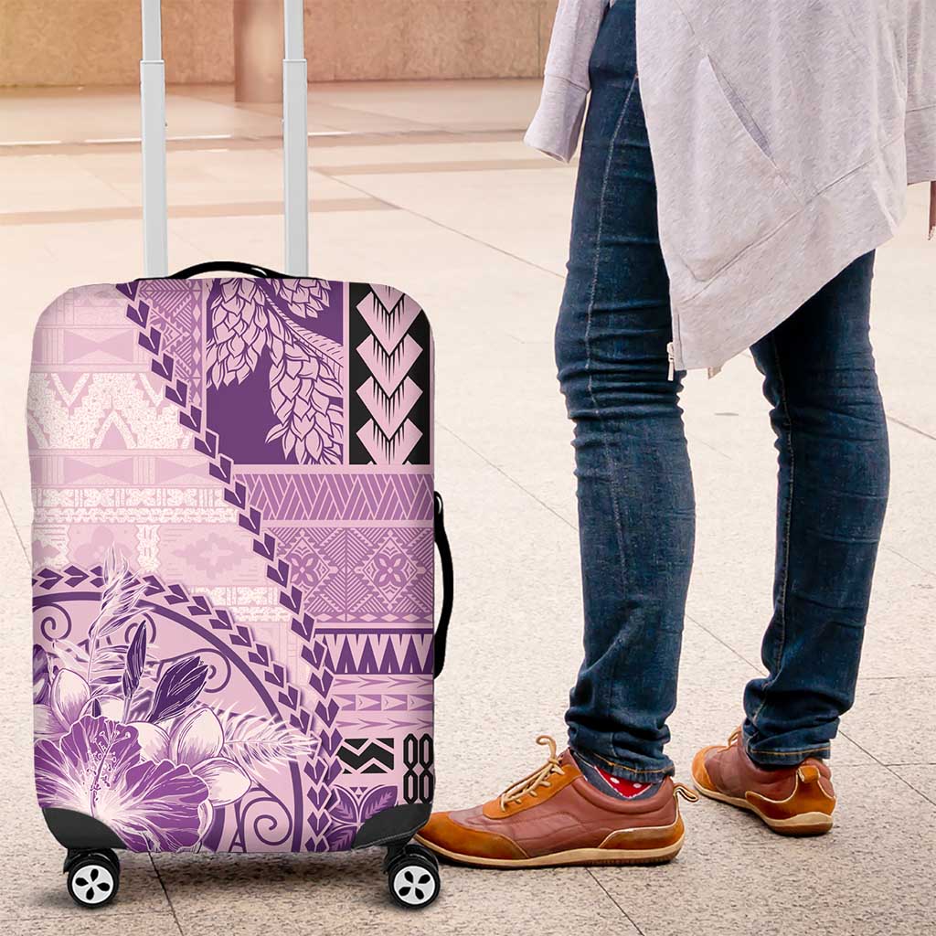 Samoa Siapo Elegant Luggage Cover Hibiscus Violet Motifs - Polynesian Pride