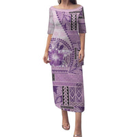 Samoa Siapo Elegant Puletasi Hibiscus Violet Motifs - Polynesian Pride
