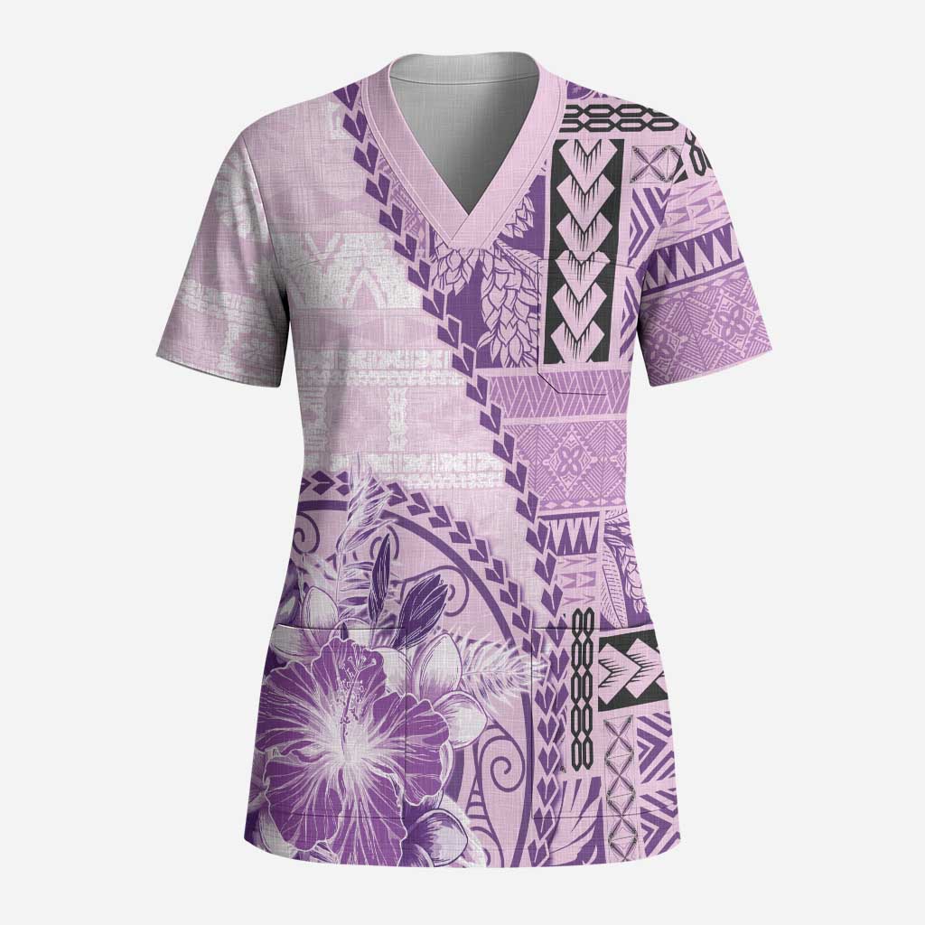 Samoa Siapo Elegant Scrub Top Hibiscus Violet Motifs LT05 Adult Violet - Polynesian Pride