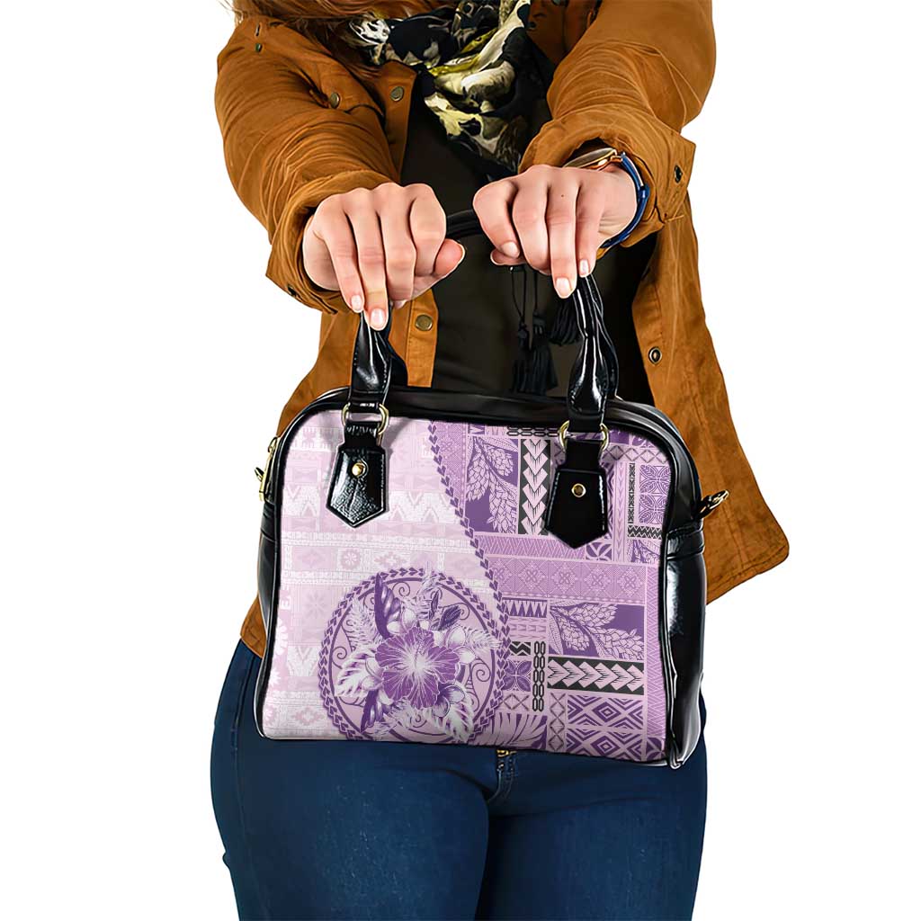 Samoa Siapo Elegant Shoulder Handbag Hibiscus Violet Motifs - Polynesian Pride