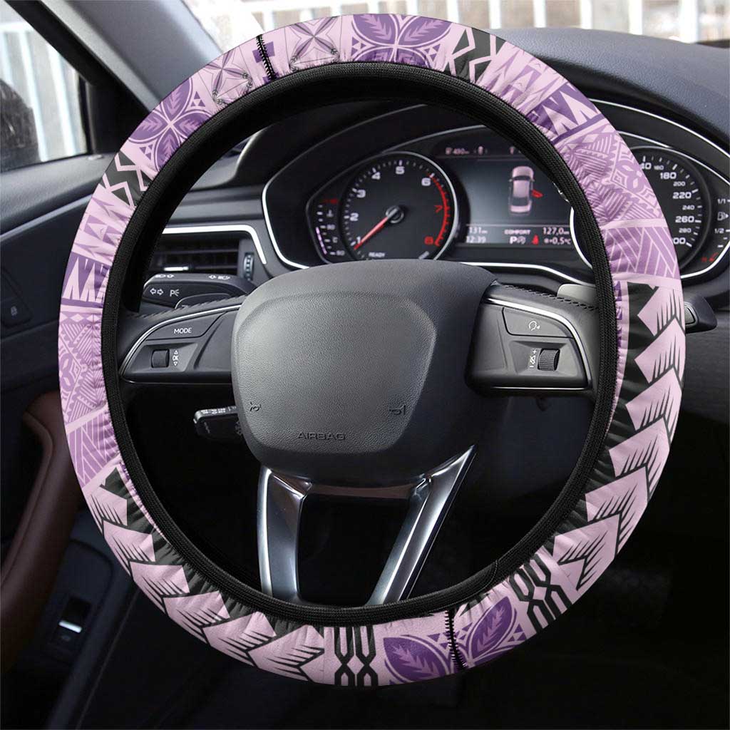 Samoa Siapo Elegant Steering Wheel Cover Hibiscus Violet Motifs - Polynesian Pride