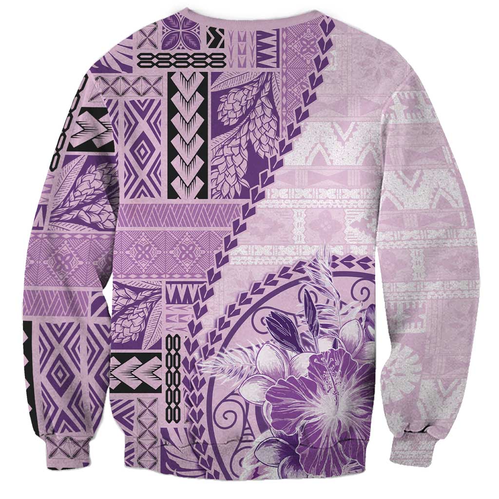 Samoa Siapo Elegant Sweatshirt Hibiscus Violet Motifs - Polynesian Pride