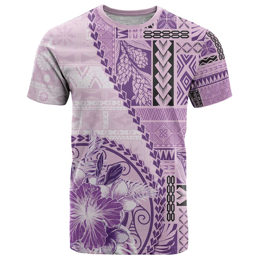 Samoa Siapo Elegant T Shirt Hibiscus Violet Motifs - Polynesian Pride