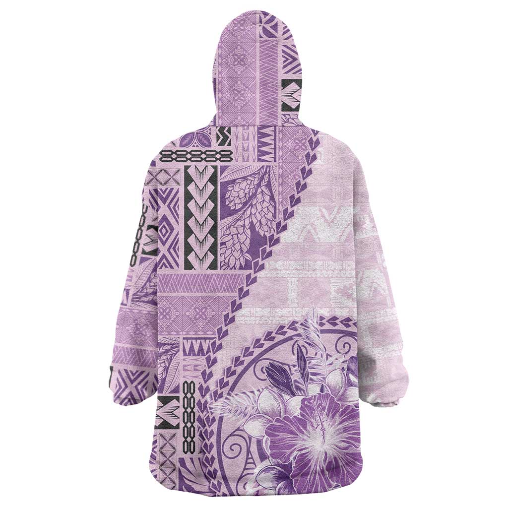 Samoa Siapo Elegant Wearable Blanket Hoodie Hibiscus Violet Motifs - Polynesian Pride